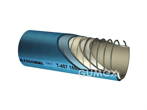 Potravinová tlakonasávacia hadica na tekuté požívatiny T417 LE, 51/65mm, odolná prejdeniu, 16bar/-1bar, NBR/NBR-PVC, -30°C/+100°C, modrá